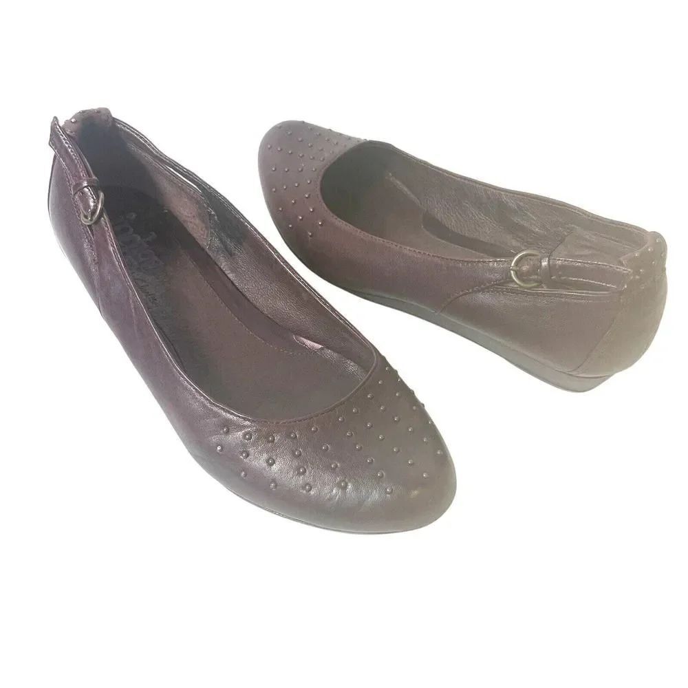 Indigo by Clarks Burgundy Leather Slip On Ballet Flats Womens 8 M Comfort Casual
